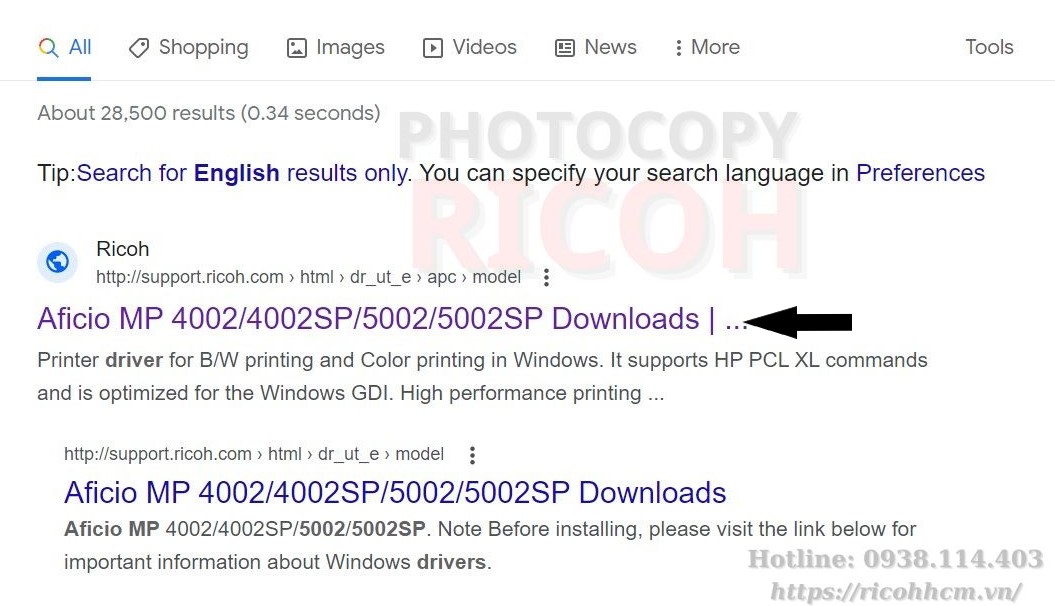Hướng dẫn cài đặt driver máy photocopy Ricoh 5002: cần chọn đúng đường link trag web chính hãng Ricoh để tải driver