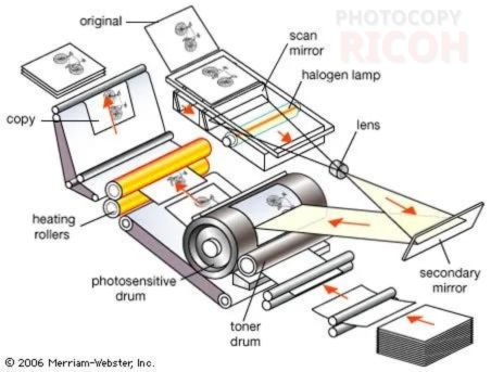 Máy photocopy văn phòng hoạt động dựa trên nguyên lý của lực tĩnh điện và quang dẫn