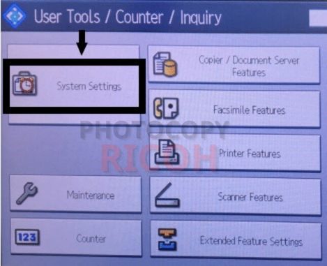 Hướng dẫn cài đặt driver máy photocopy Ricoh 5002: Chọn System Settings