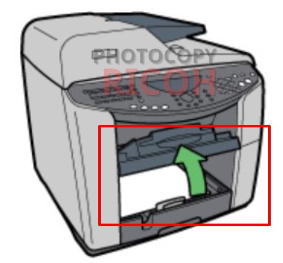 Xử lí lỗi kẹt giấy máy photocopy Ricoh - kẹt khay1 (Tray 1): nhấc nhẹ khay giấy hướng lên trên