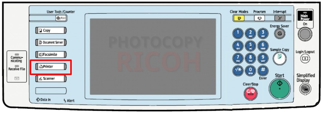 hướng dẫn sử dụng máy photocopy Ricoh : Phím Printer được dùng để thực hiện các hoạt động in ấn của người dùng.