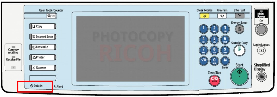 hướng dẫn sử dụng máy photocopy Ricoh : Phím Data In indicator thông báo cho người dùng khi có tín hiệu các hoạt động như Copy, Print, Fax.