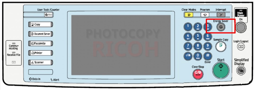 hướng dẫn sử dụng máy photocopy Ricoh : Phím Energy Saver được sử dụng để đưa máy photocopy về chế độ tiết kiệm điện năng khi không sử dụng trong thời gian ngắn
