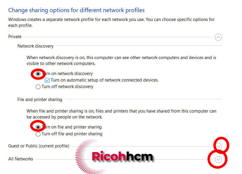 Hướng dẫn cài Scan To Folder photocopy RICOH : Turn on các tính năng trong phần share