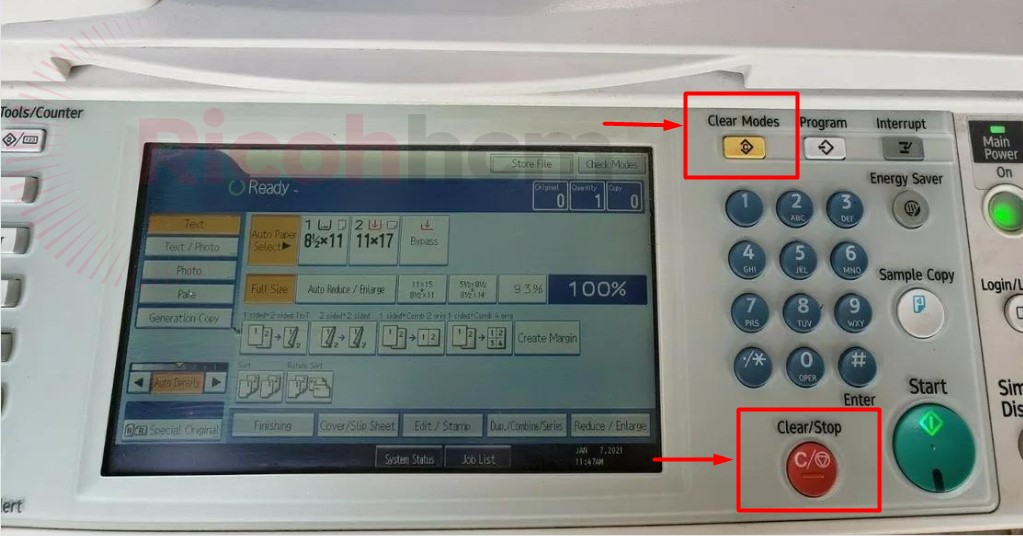 Có 3 bước reset xóa bộ nhớ máy photocopy ricoh: Kích hoạt Clear Mode --> Tạo mật khẩu mới cho máy Ricoh --> Khôi phục lại trạng thái mặc định ban đầu cho máy