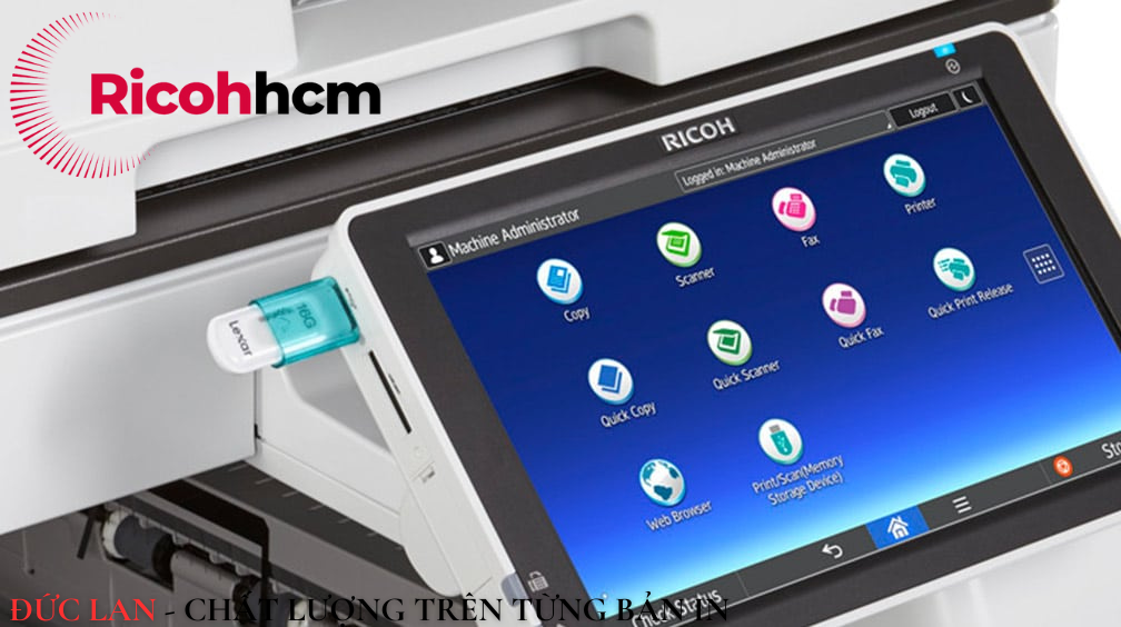Máy photocopy màu Ricoh MP C4504 được trang bị màn hình điều khiển thông minh 10.1 inches, chạy HĐH Android với cảm ứng nhanh và mượt mà