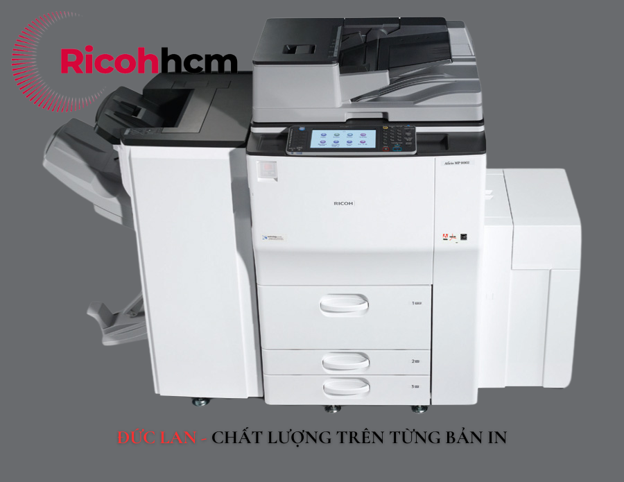 Máy photocopy công suất lớn - Ricoh MP 9002 có tính năng in hai mặt tự động, kết nối mạng dễ dàng và kết nối USB.